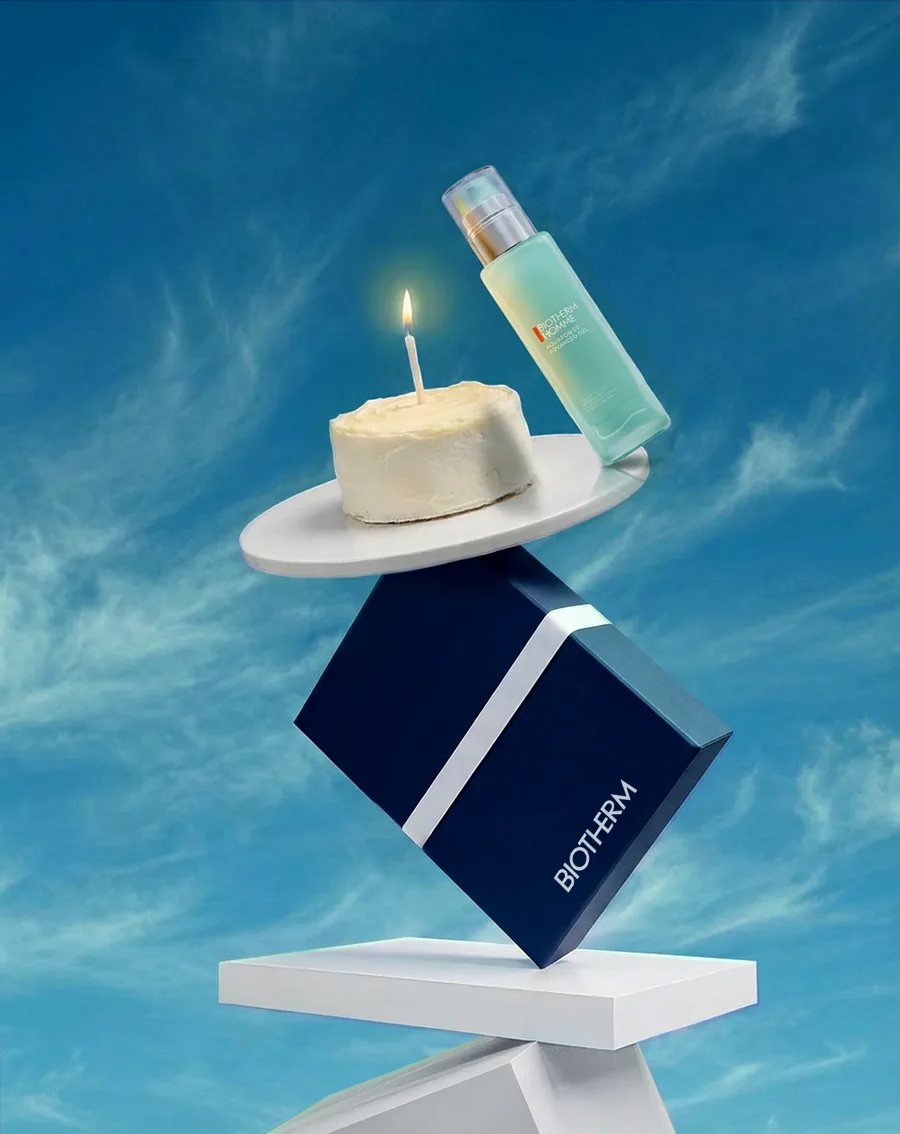 Coffret et soin Biotherm Homme mis en scène par iart